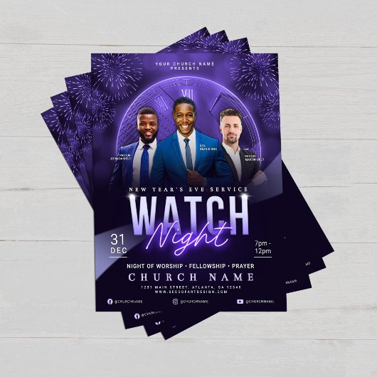 Watch Night New Year's Eve Church Service Flyer チラシ
