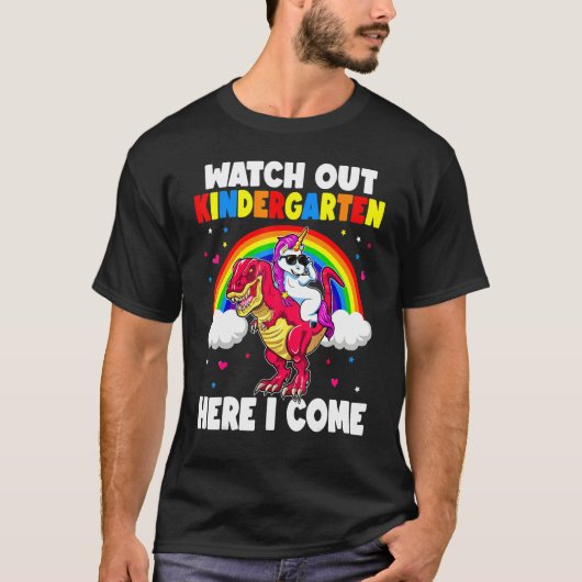 Watch Out Kindergarten Here I Come Unicorn Dinosau Tシャツ (正面)
