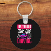 Watch Out This Girl Is Driving Funny New Driver  キーホルダー (正面)
