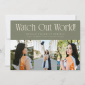 Watch Out World Multi Photo Sage Green Graduation 案内状 (正面)