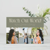 Watch Out World Multi Photo Sage Green Graduation 案内状 (スタンド正面)