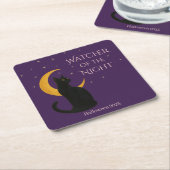 Watcher of the Night - Halloween Black Cat スクエアペーパーコースター (アングル)