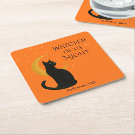 Watcher of the Night - Halloween Black Cat スクエアペーパーコースター