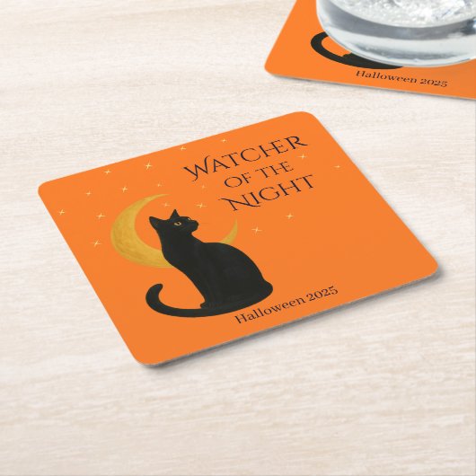 Watcher of the Night - Halloween Black Cat スクエアペーパーコースター (アングル)