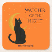 Watcher of the Night - Halloween Black Cat スクエアペーパーコースター (正面)