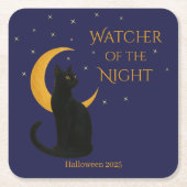 Watcher of the Night - Halloween Black Cat スクエアペーパーコースター (正面)