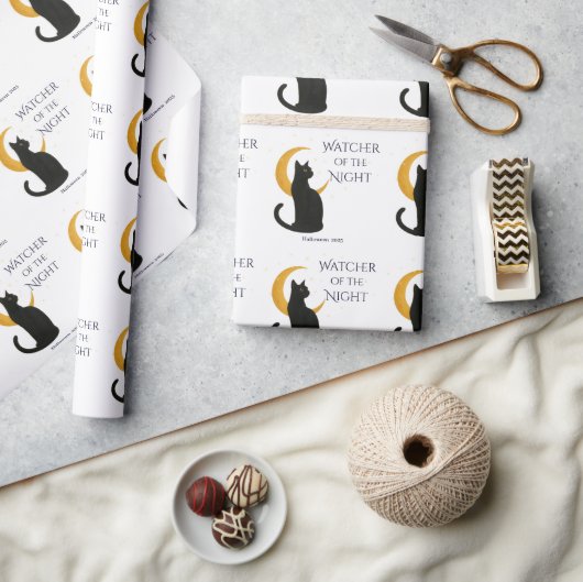 Watcher of the Night - Halloween Black Cat ラッピングペーパー (クラフト)