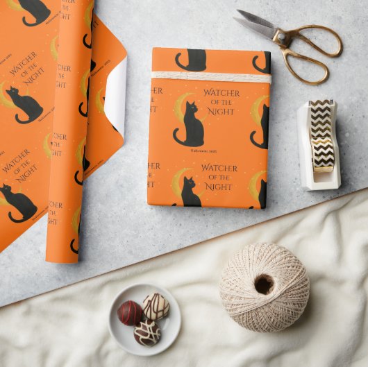 Watcher of the Night - Halloween Black Cat ラッピングペーパー (クラフト)