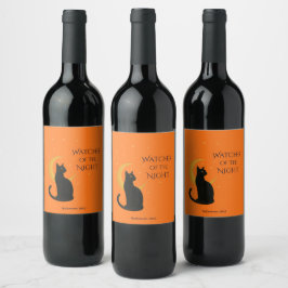 Watcher of the Night - Halloween Black Cat ワインラベル