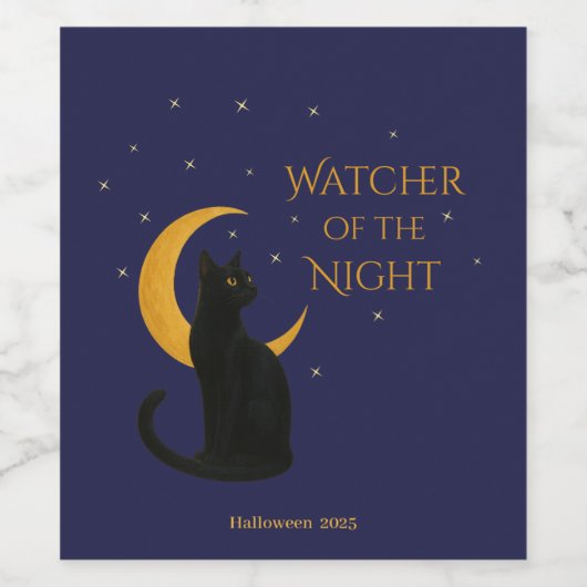 Watcher of the Night - Halloween Black Cat ワインラベル (シングルラベル)