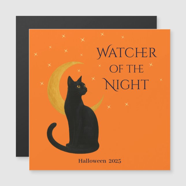 Watcher of the Night - Halloween Black Cat Magnet (正面/裏面)