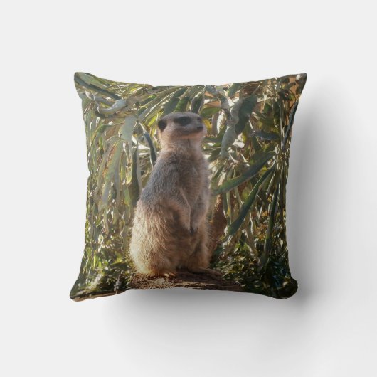 Watchful Sentinel: Meerkat On Lush Green Backdrop クッション (裏面)
