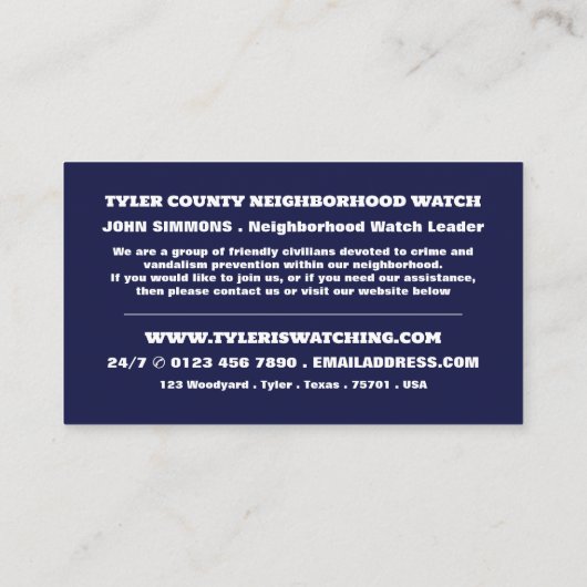 Watching Eye, Neighborhood Community Watch 名刺 (裏面)