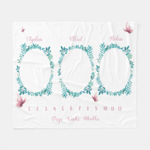 Water ガーリー Colorフローラの三つ子マイルストーン フリースブランケット