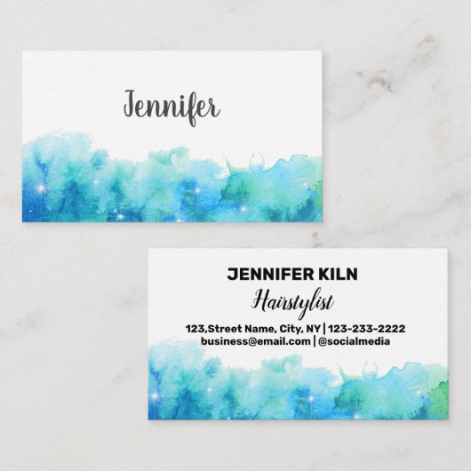 Water シンプル Color Textureを使用して、名前のビジネスを追加  名刺 (正面/裏面)