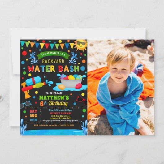 Water Bash Summer Boy Birthday Partyの写真 招待状 (正面)