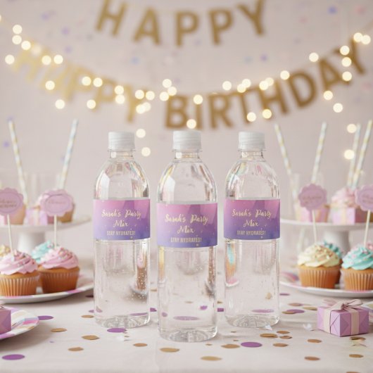 Water Bottle Label Gradient Pink Watercolor  ペットボトルラベル