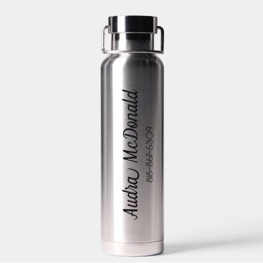 Water Bottle with Black Cursive Name, Phone, Year ウォーターボトル (背面)