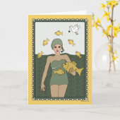 Water_C_Greetingカードから出た魚 カード (黄色い花)