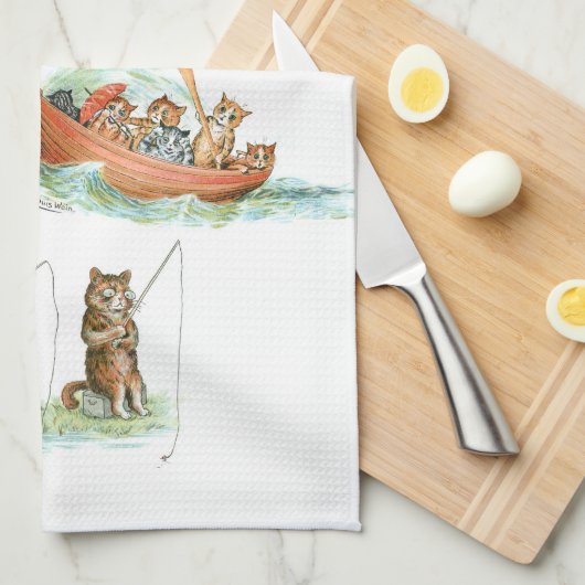 Water Cats by Louis Wain キッチンタオル (四つ折り)