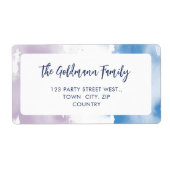 WATER COLORかわいい紫の青のスクリプモダント ラベル (正面)