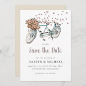 Water Colorタンデム自転車は日付を保存 招待状 (正面/裏面)