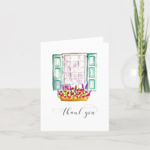Water Color 空白の Window Flower Boxスクリプトのスワッシュ サンキューカード