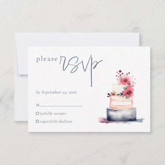 Water Color 結婚's cake RSVPカード (正面)