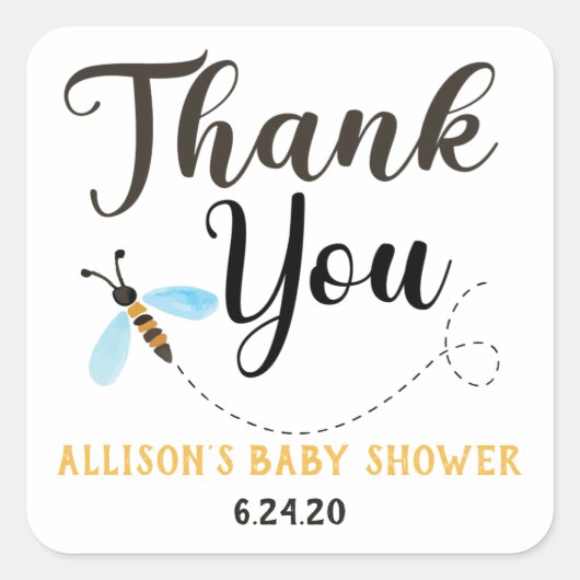Water Color Bee Thank You Stickers スクエアシール (正面)