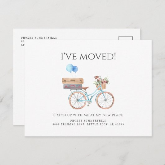Water color Blue Bike新しいアドレスを移動した 案内ポストカード (正面/裏面)
