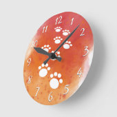 Water Color Dog Pawトラック ラウンド壁時計 (傾斜)