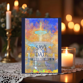 Water Color Fountain at Night Photo Save The Date 案内ポストカード
