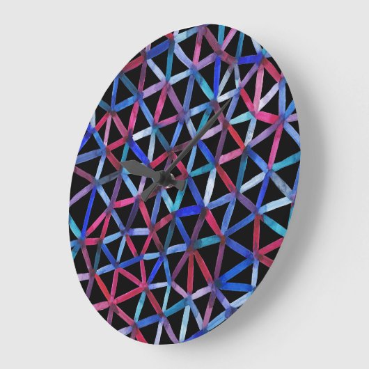 Water Color Geometric: Triangles Grid Pattern ラージ壁時計 (傾斜)