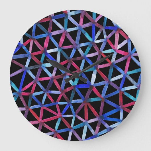 Water Color Geometric: Triangles Grid Pattern ラージ壁時計 (正面)