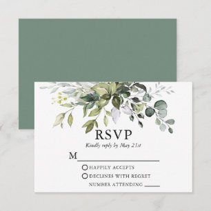 Water Color Greeneryの結婚Sage Green RSVPカード