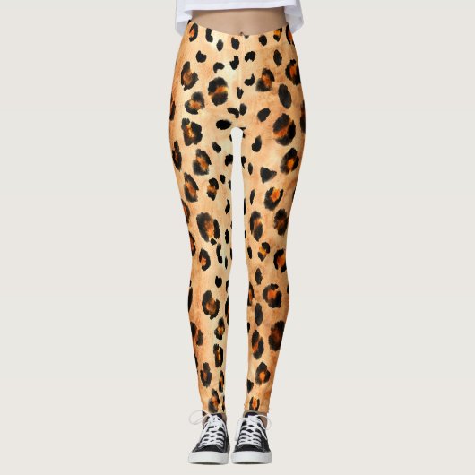 Water Color Leopard Print:エキゾチックなファーテクスチャ レギンス (正面)