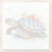 water color painting of a colorful turtle ガラスコースター (裏面)