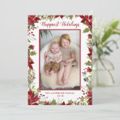 Water color Poinsettia最も幸せなクリスマスフォト シーズンカード (スタンド正面)