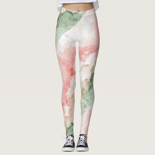 Water Color Shade赤い緑の白い3色のレギンス レギンス (正面)
