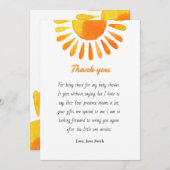 Water Color Sun Raysベビーシャワーサンキューカード 招待状 (正面/裏面)