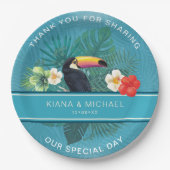 Water color Tropical w/Toucan Thank Youティール（緑がかった色 ペーパープレート (正面)