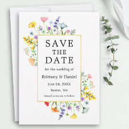 Water Color Wildflowers金ゴールド枠 セーブザデート