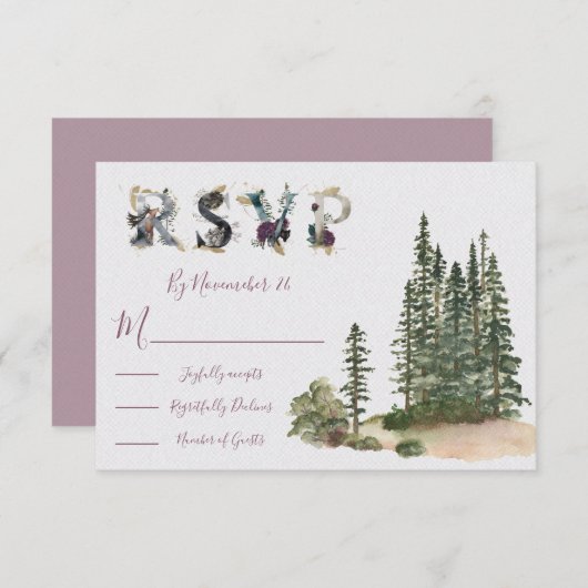 Water Color Woodlandの結婚応答カードRSVP 招待状 (正面/裏面)