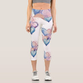 Water Colour Painted Hearts カプリレギンス (正面)