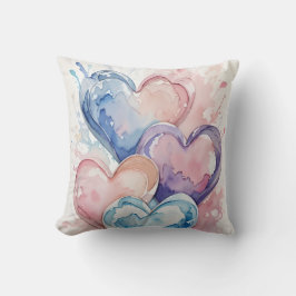 Water Colour Painted Hearts クッション