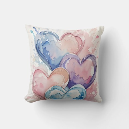 Water Colour Painted Hearts クッション (正面)