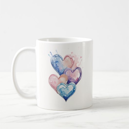 Water Colour Painted Hearts コーヒーマグカップ (左)