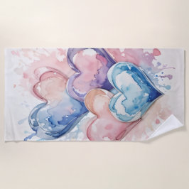 Water Colour Painted Hearts ビーチタオル