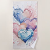 Water Colour Painted Hearts  ビーチタオル (正面)