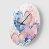 Water Colour Painted Hearts ラージ壁時計 (傾斜)